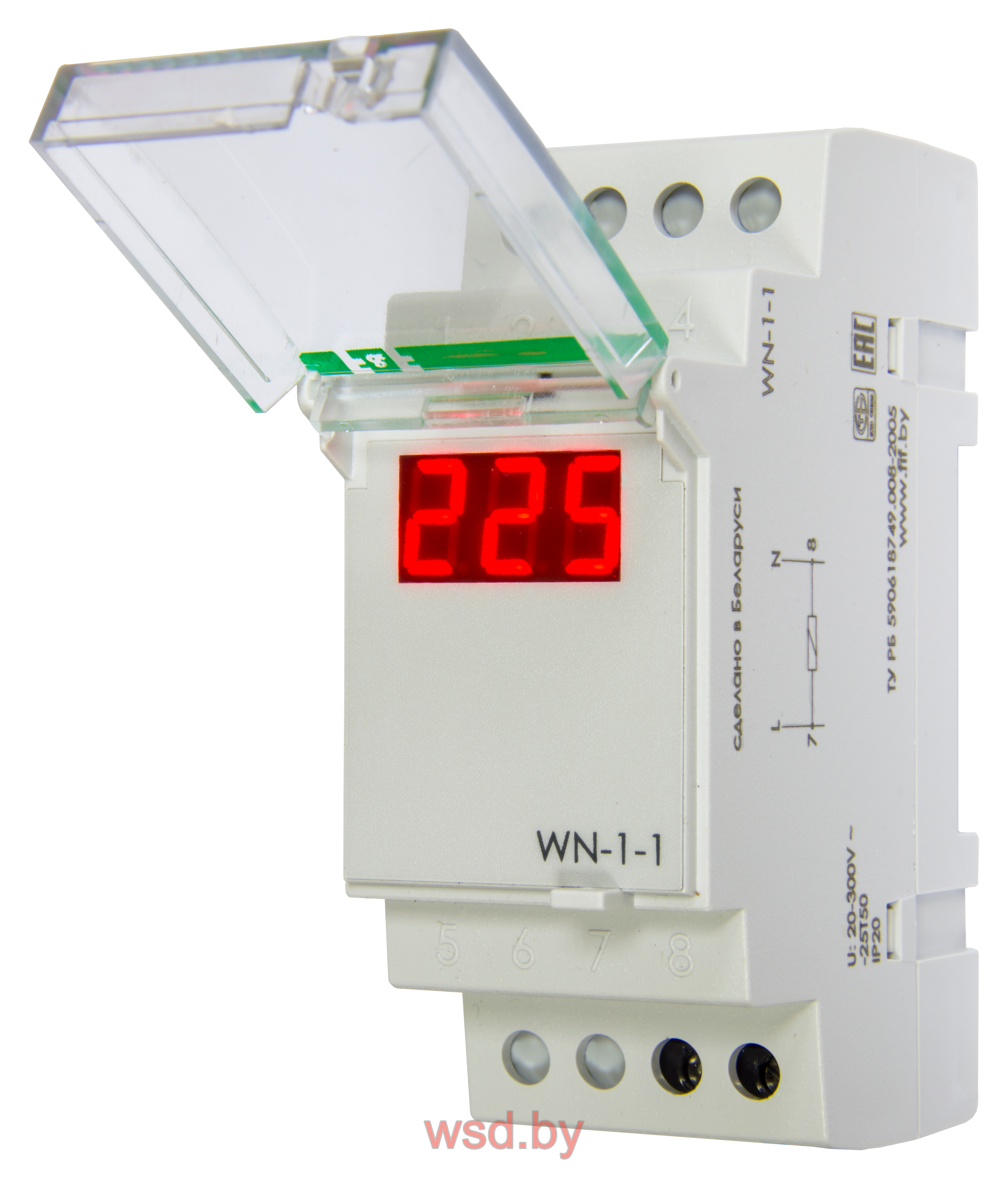 Указатель напряжения WN-1 однофазный, 20-300В, цифровая индикация, 2 модуля, монтаж на DIN-рейке 20-300В AC IP20